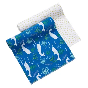 2-Pack Active Swaddle Blanket - Narwhal & Gold Dots