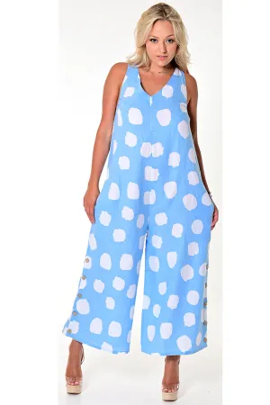 Azucar Ladies Wide Leg 100% Linen Jumper with Halter V-Neck in (5) Colors-LLWJ1387