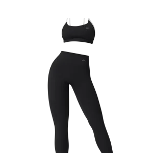 Black soft material leggings & bra set