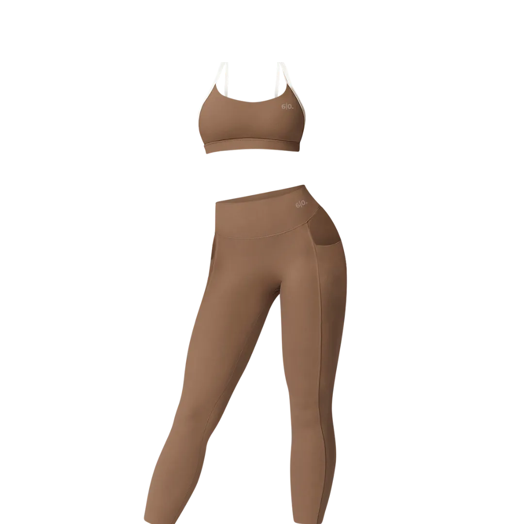 Black soft material leggings & bra set