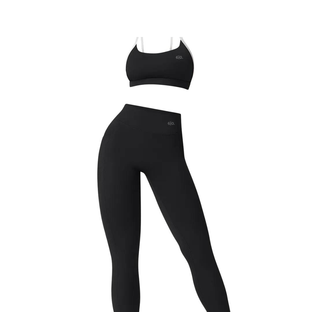 Black soft material leggings & bra set