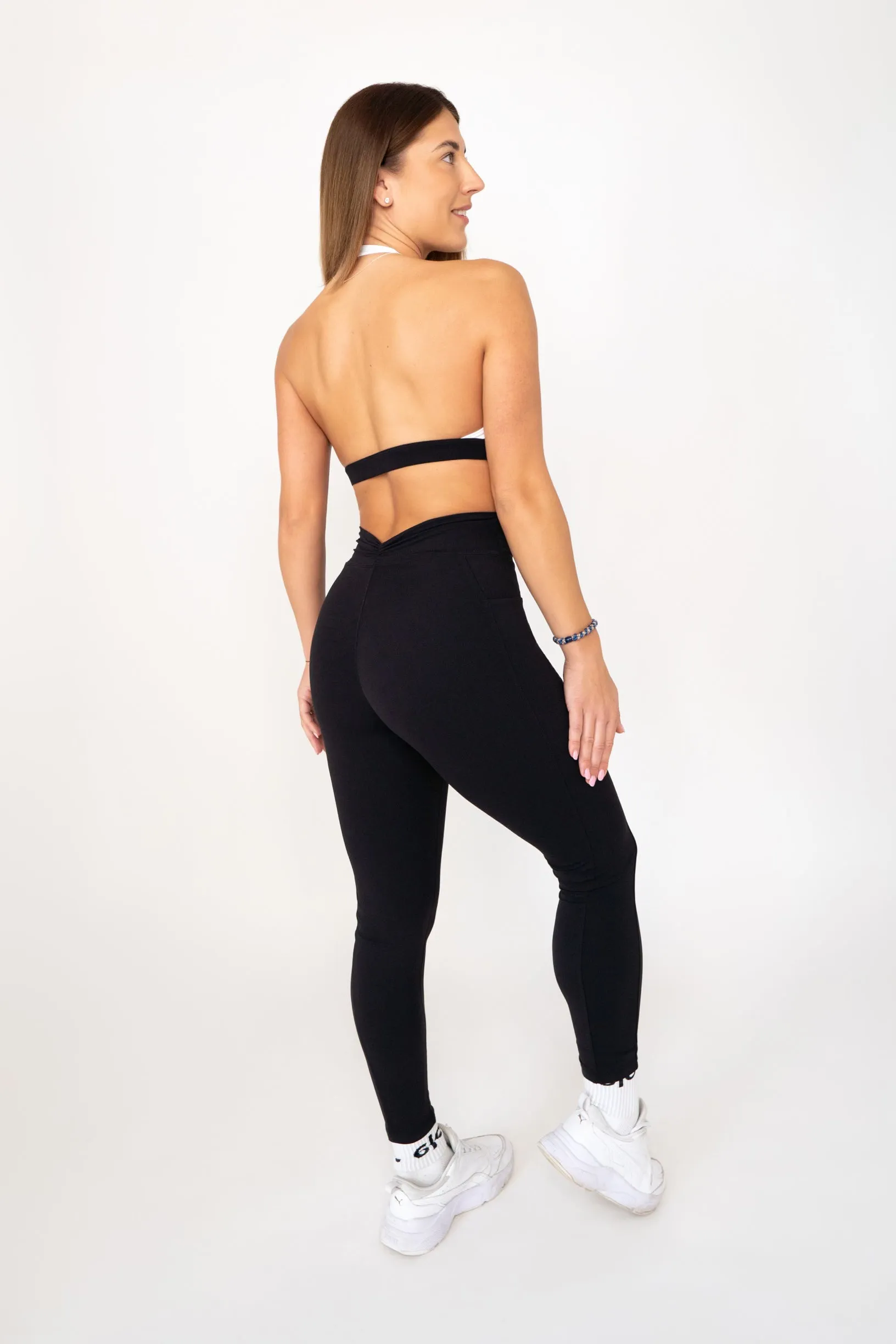 Black soft material leggings & bra set