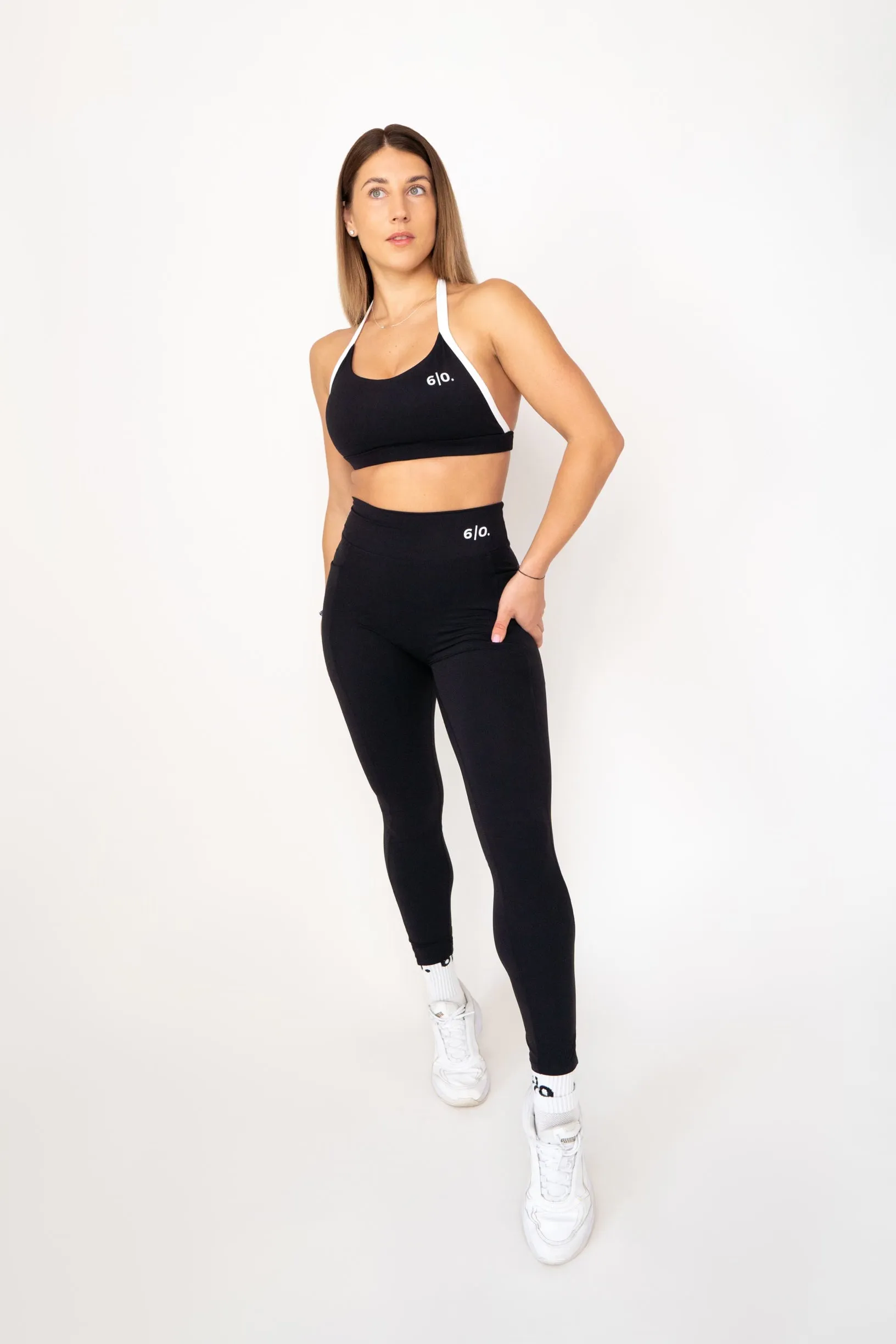 Black soft material leggings & bra set