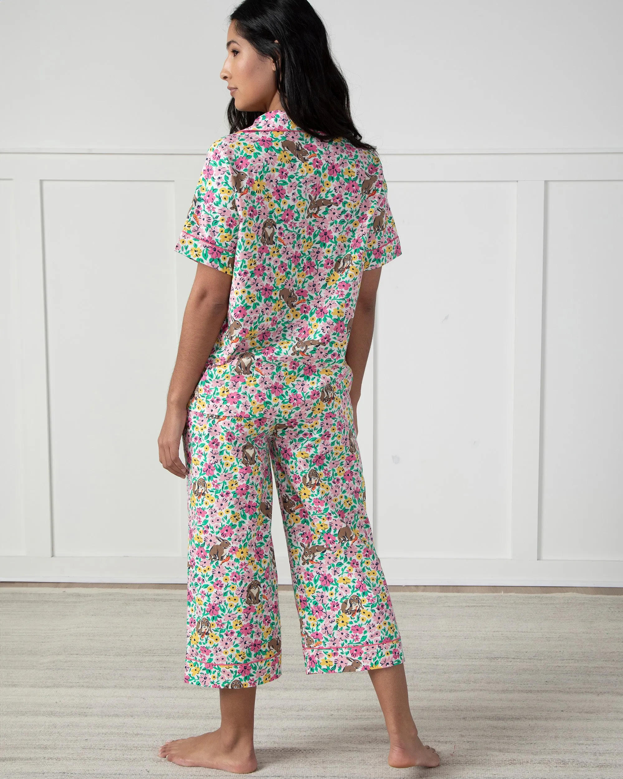 Bunny Trail - Short Sleeve Top & Cropped Pajama Pants Set - Spring Meadow