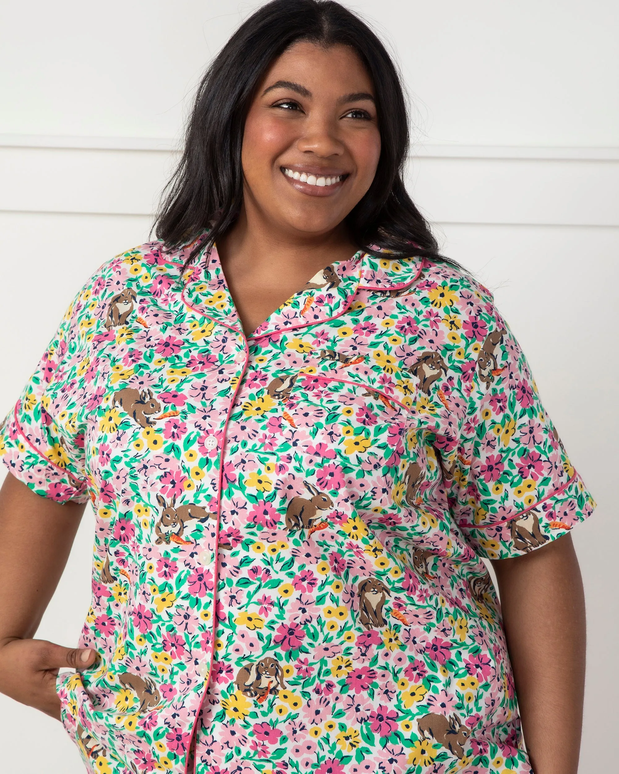 Bunny Trail - Short Sleeve Top & Cropped Pajama Pants Set - Spring Meadow