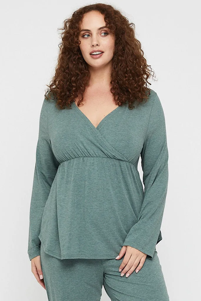 Long Sleeve Cross Front PJ Top - Moss Green