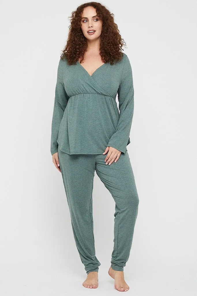 Long Sleeve Cross Front PJ Top - Moss Green