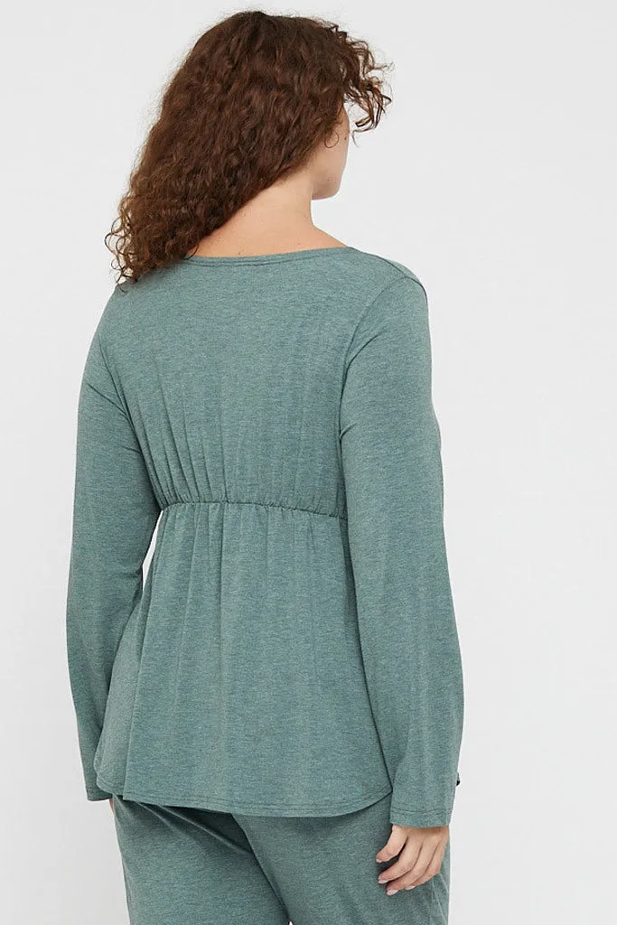 Long Sleeve Cross Front PJ Top - Moss Green