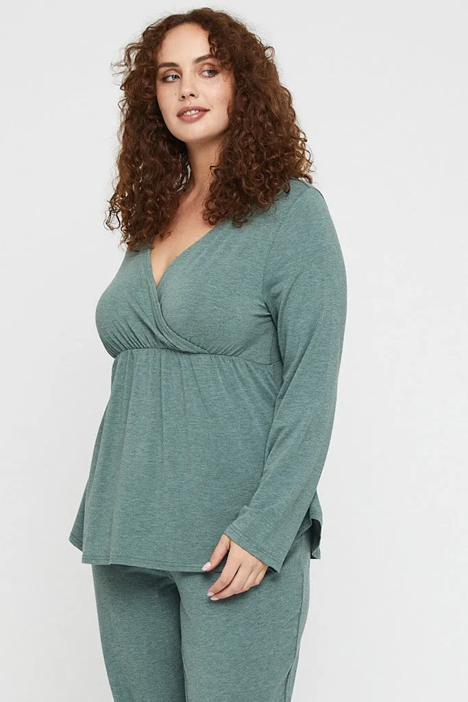 Long Sleeve Cross Front PJ Top - Moss Green