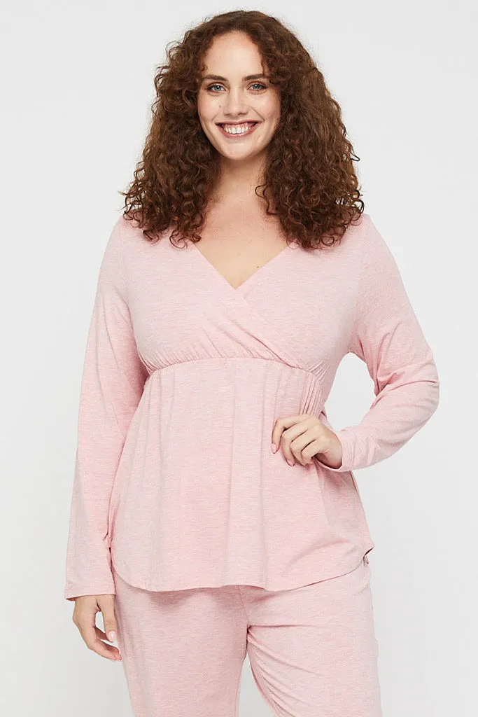 Long Sleeve Cross Front PJ Top - Rose