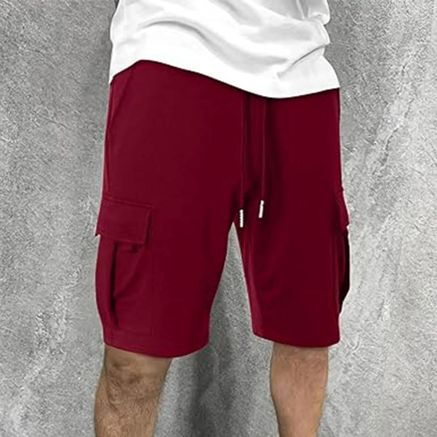 Mens Casual Twill Cargo Shorts Trendy, Cotton Elastic Waist Drawstring Classic Stretch Shorts with Pockets