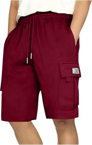 Mens Casual Twill Cargo Shorts Trendy, Cotton Elastic Waist Drawstring Classic Stretch Shorts with Pockets