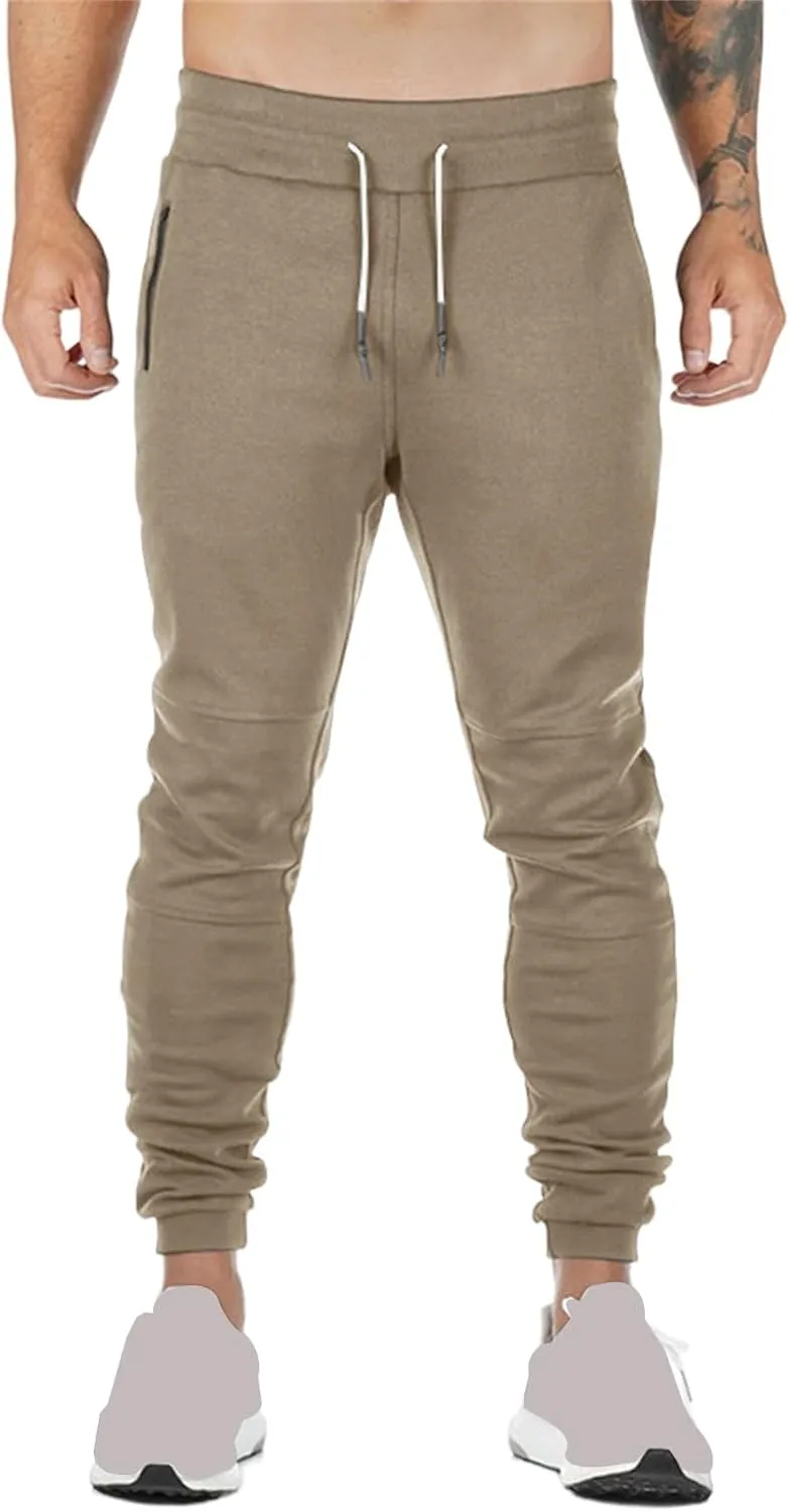 Mens Jogger Sweatpants Athletic Running Pants Lightweight Slim Fit Trousers Workout Running Pant with Zipper Pockets