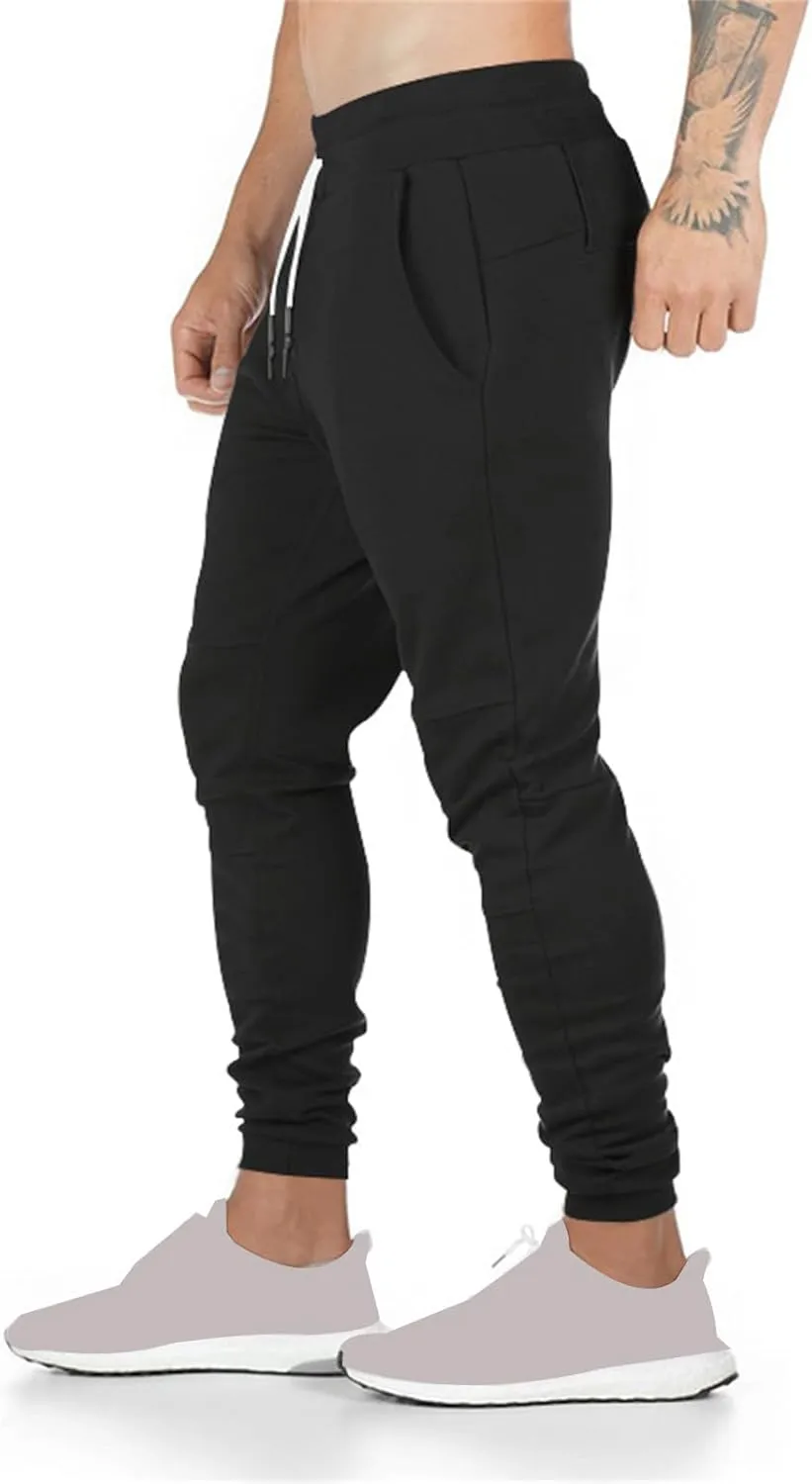 Mens Jogger Sweatpants Athletic Running Pants Lightweight Slim Fit Trousers Workout Running Pant with Zipper Pockets