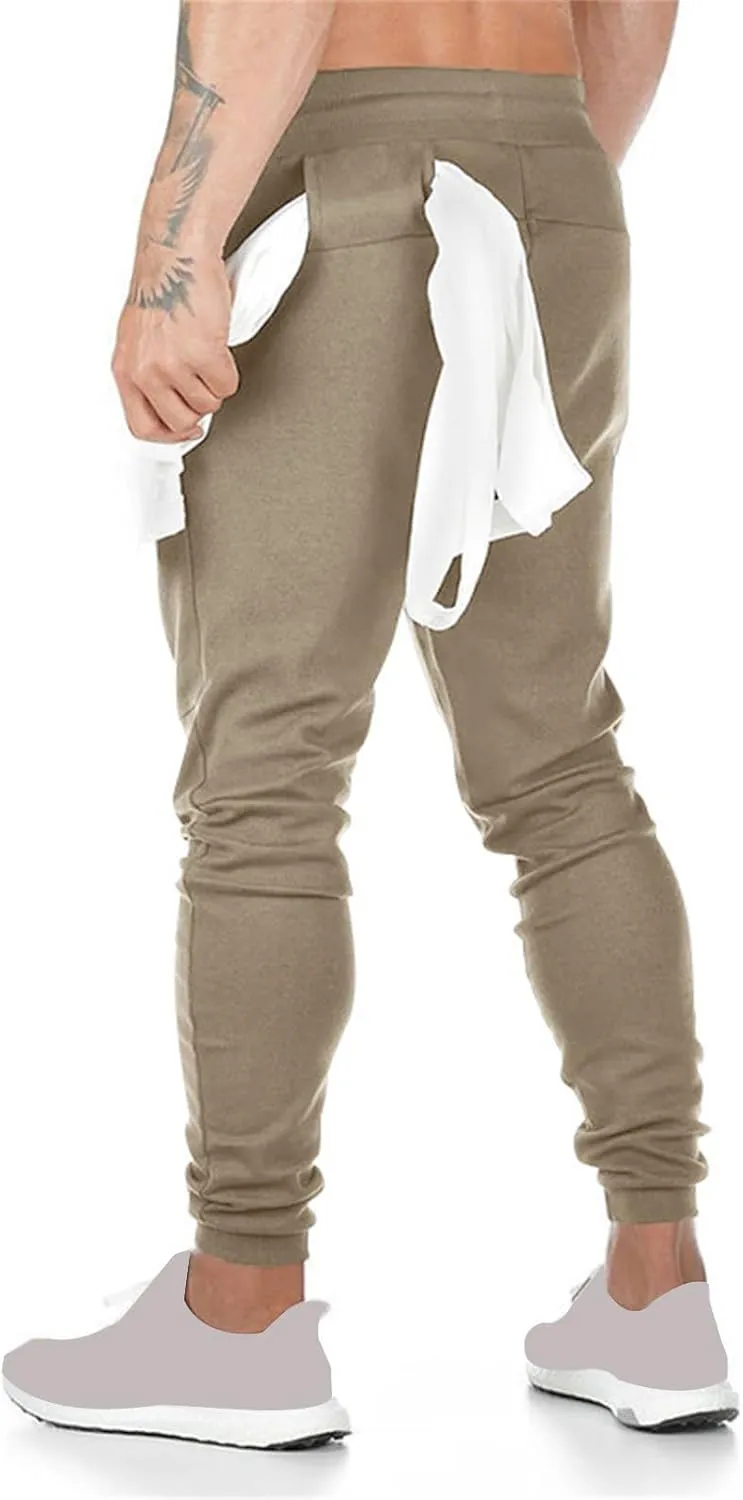 Mens Jogger Sweatpants Athletic Running Pants Lightweight Slim Fit Trousers Workout Running Pant with Zipper Pockets