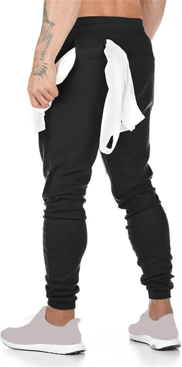 Mens Jogger Sweatpants Athletic Running Pants Lightweight Slim Fit Trousers Workout Running Pant with Zipper Pockets