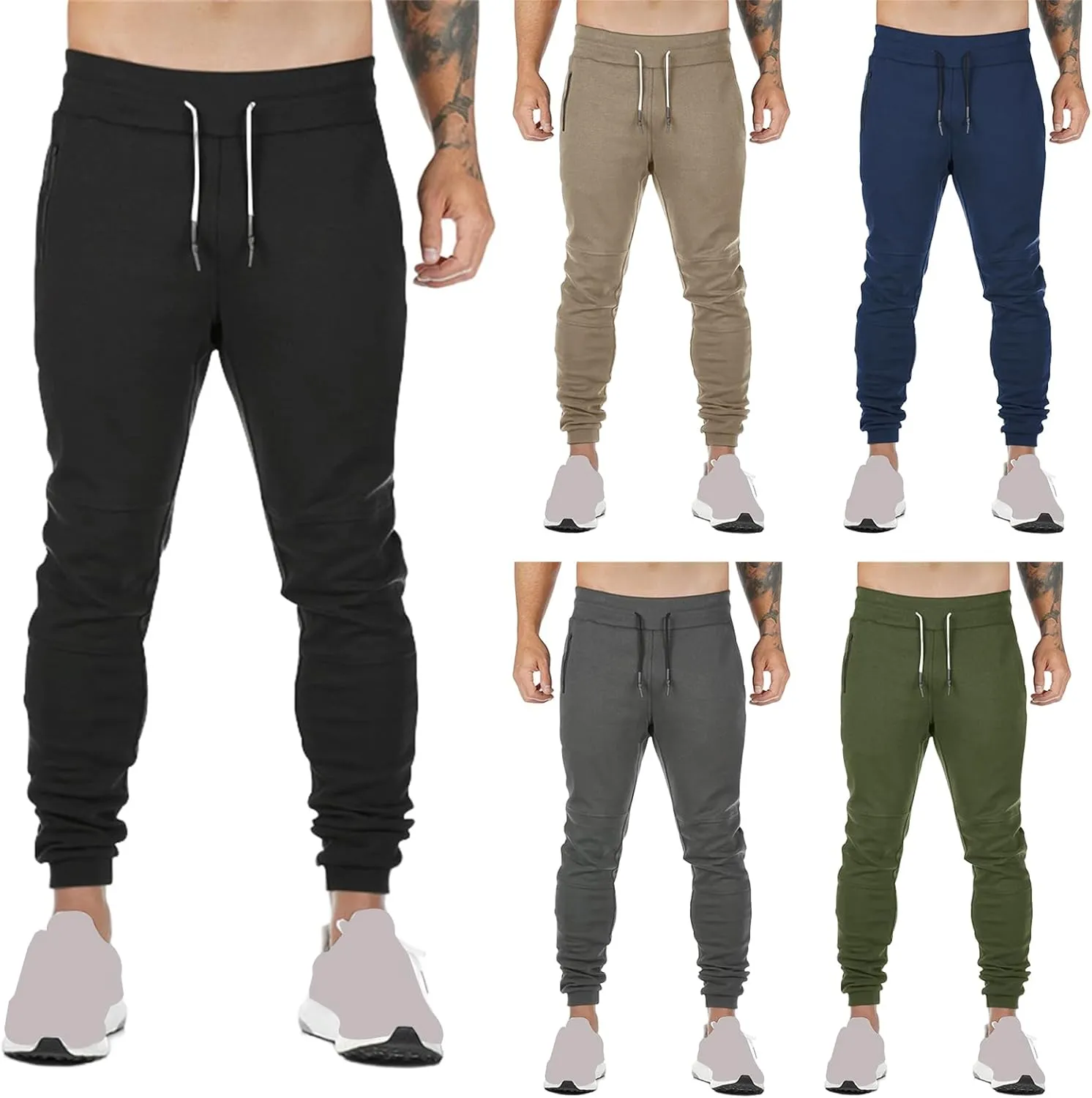 Mens Jogger Sweatpants Athletic Running Pants Lightweight Slim Fit Trousers Workout Running Pant with Zipper Pockets