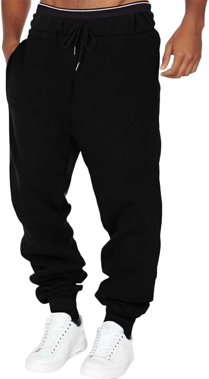 Mens Sweatpants with Pockets Big and Tall Athletic Drawstring Cargo Pants Hiking Outdoor Twill Track Jogging Sweatpants