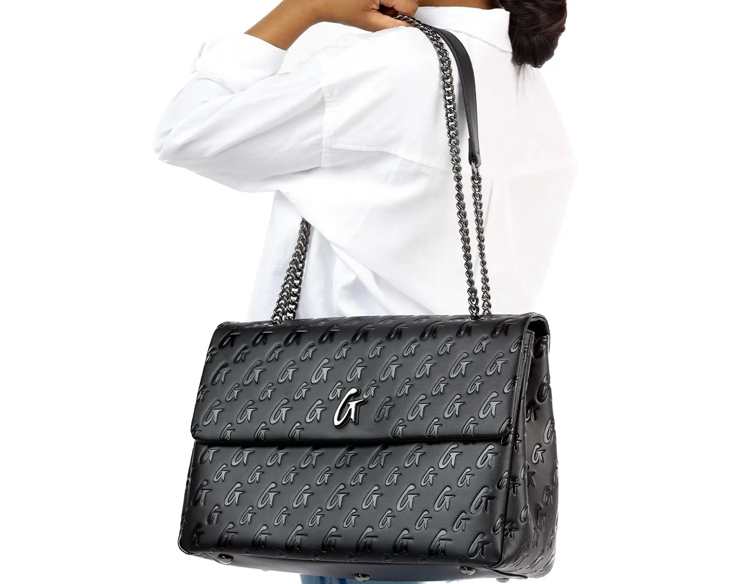 MONOGRAM LARGE CLASSIC FLAP BAG MATTE BLACK