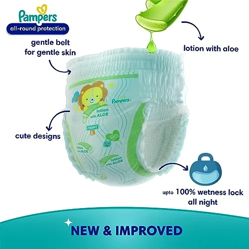 Pampers All round Protection Pants, Medium size baby diapers (MD) 42 Count, Anti Rash diapers, Lotion with Aloe Vera