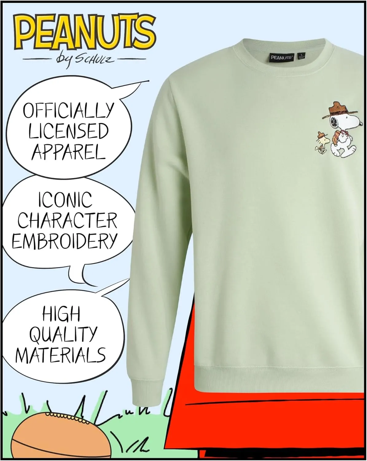Peanuts Men's Snoopy Sweatshirt - Chest & Back Fleece Pullover Crewneck Graphic Sweatshirt - Long Sleeve Shirts for Men S-XL