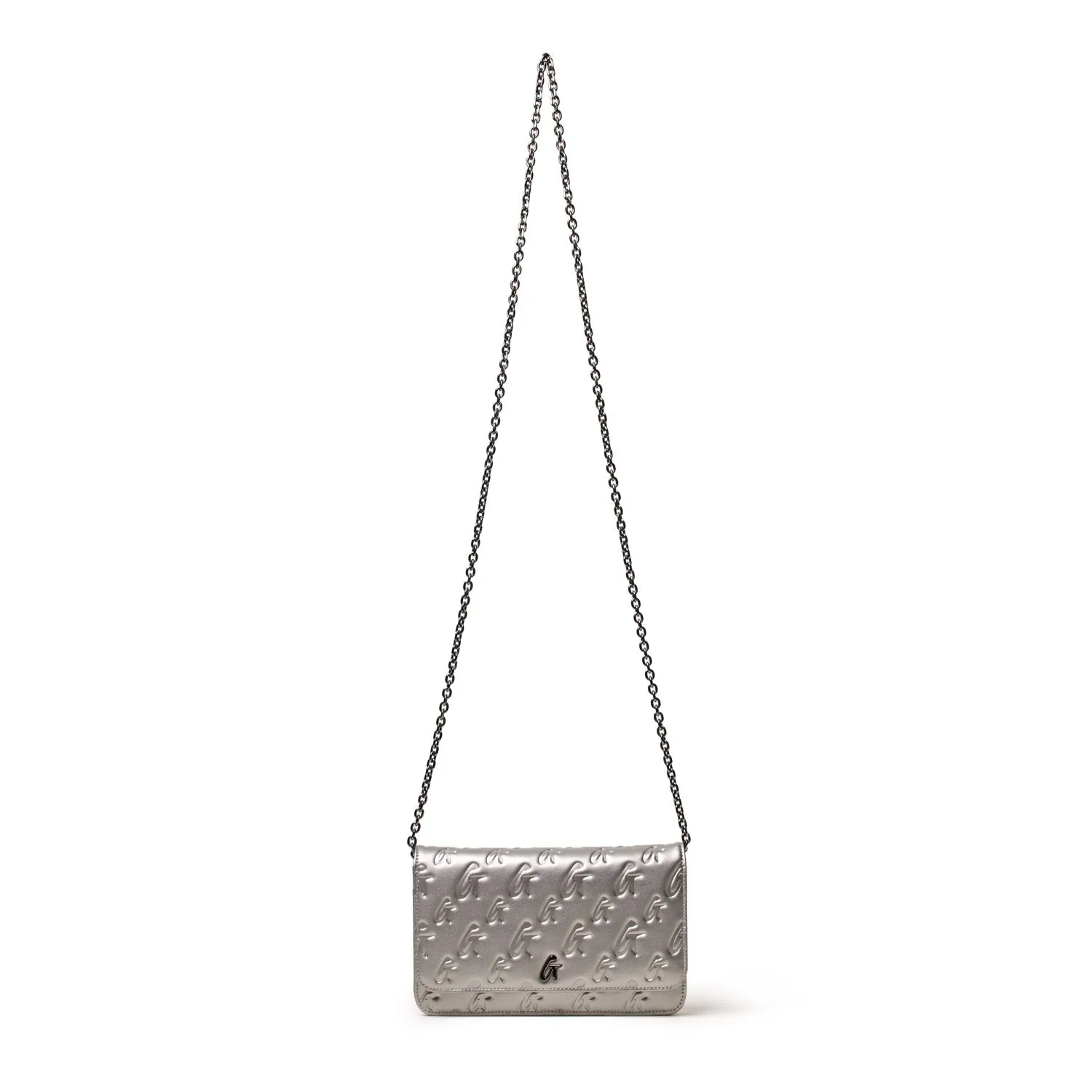 PLATINUM MONOGRAM WALLET ON CHAIN-GUNMETAL