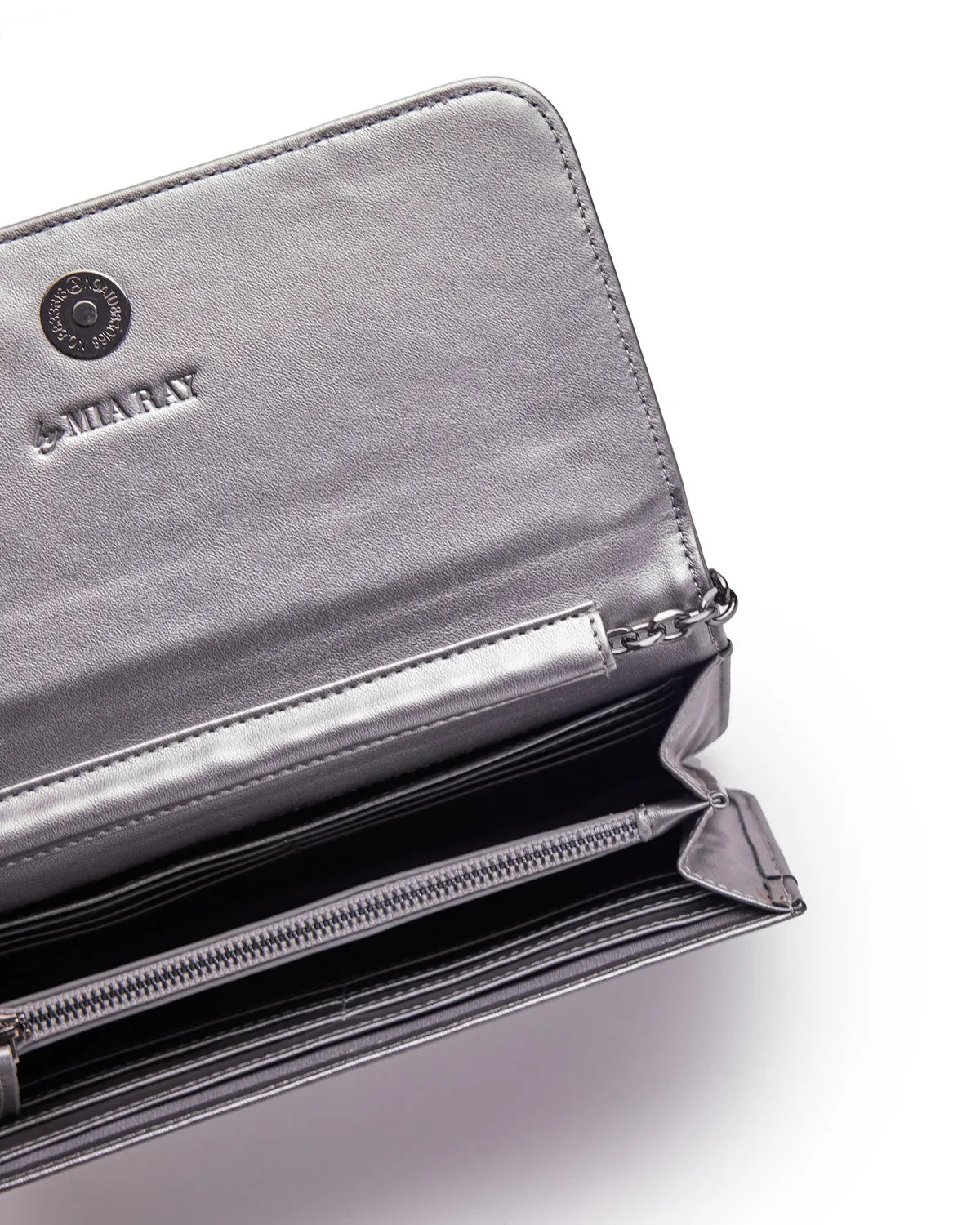 PLATINUM MONOGRAM WALLET ON CHAIN-GUNMETAL