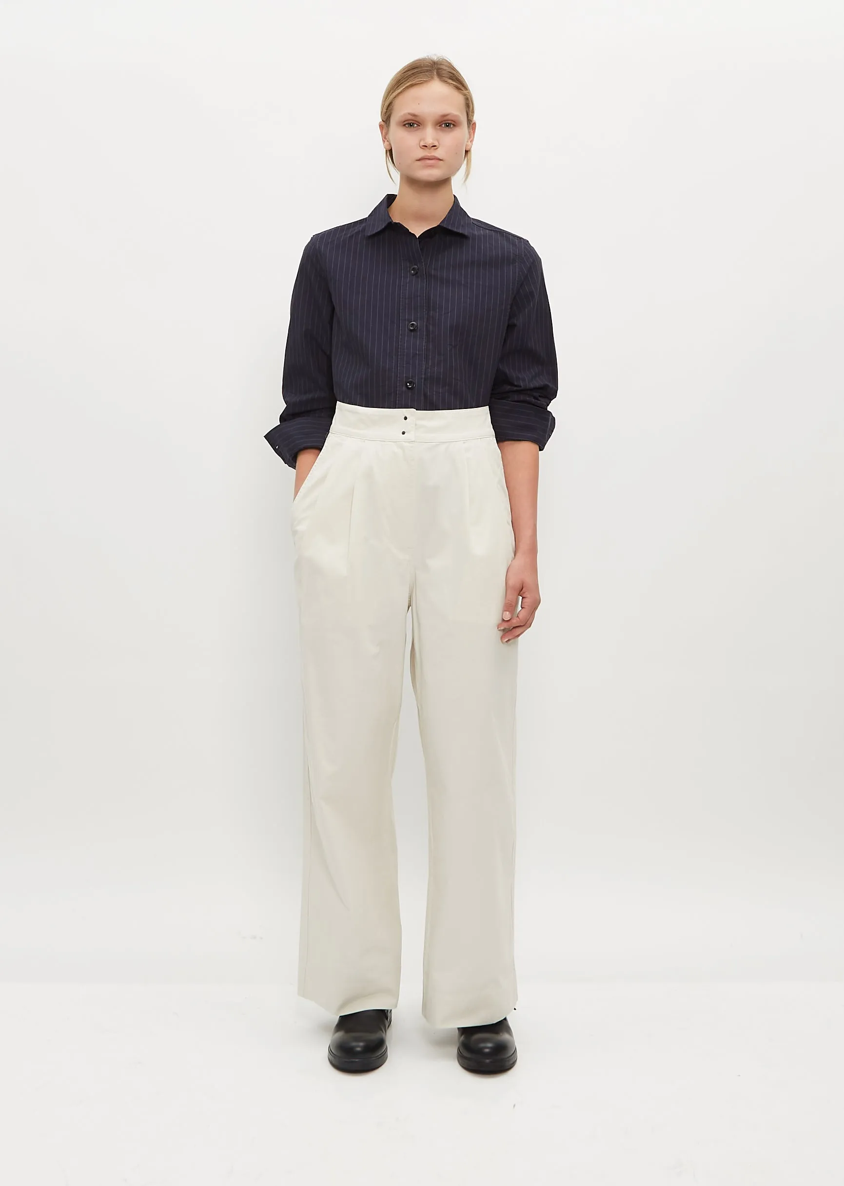 Pleated Wide Leg Trouser — Chalk