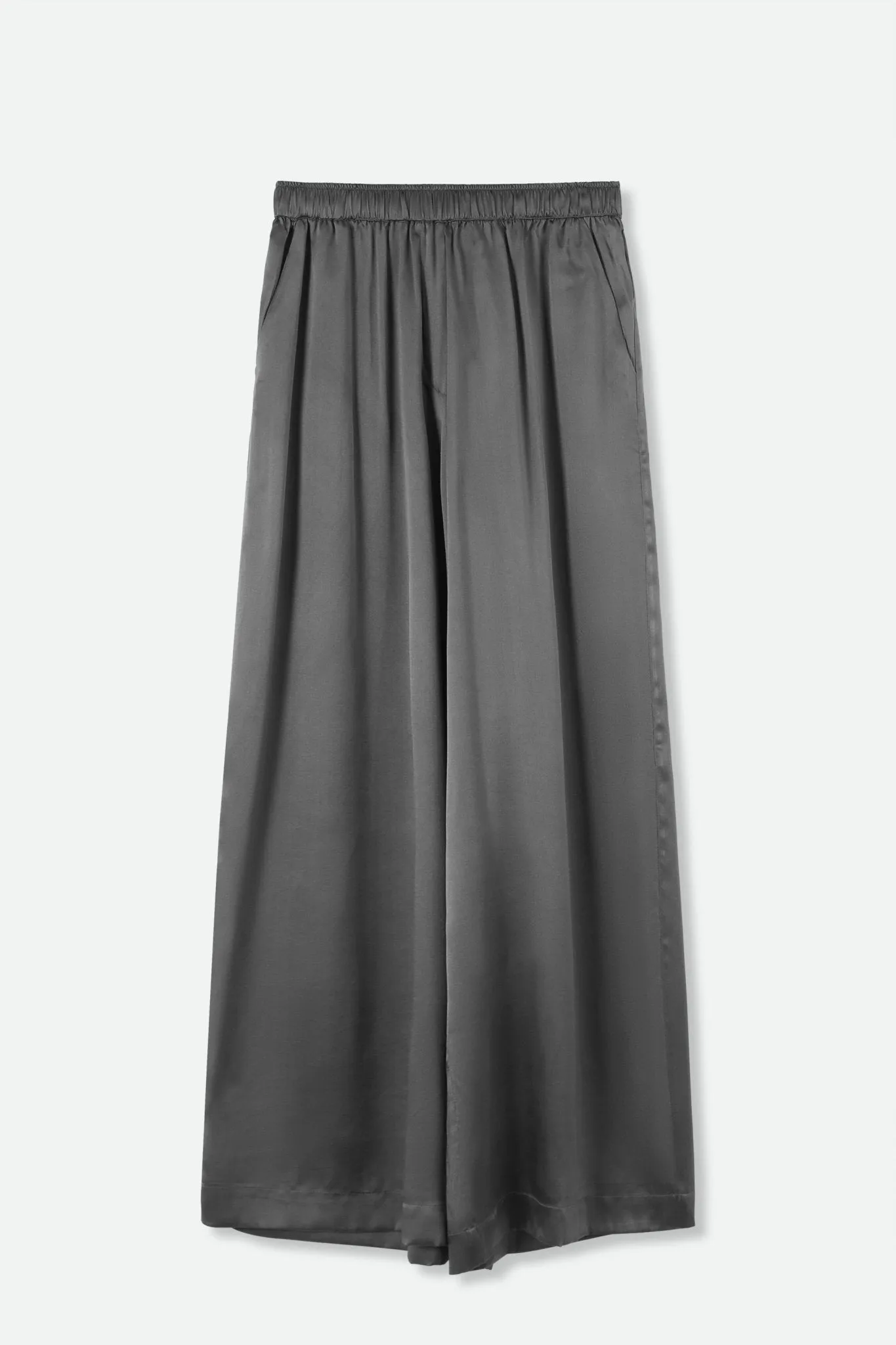 PRIYA CHARMEUSE SILK WIDE LEG PANT IN GUNMETAL SILVER