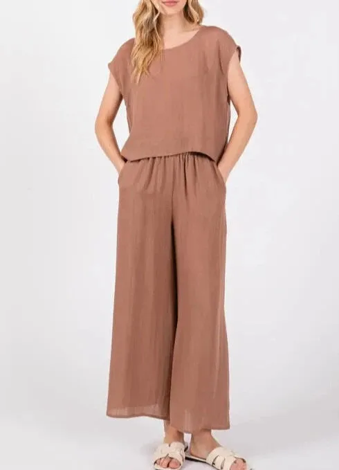 Simple Breeze Wide Leg Set With Twin Pockets (Assorted Colors)