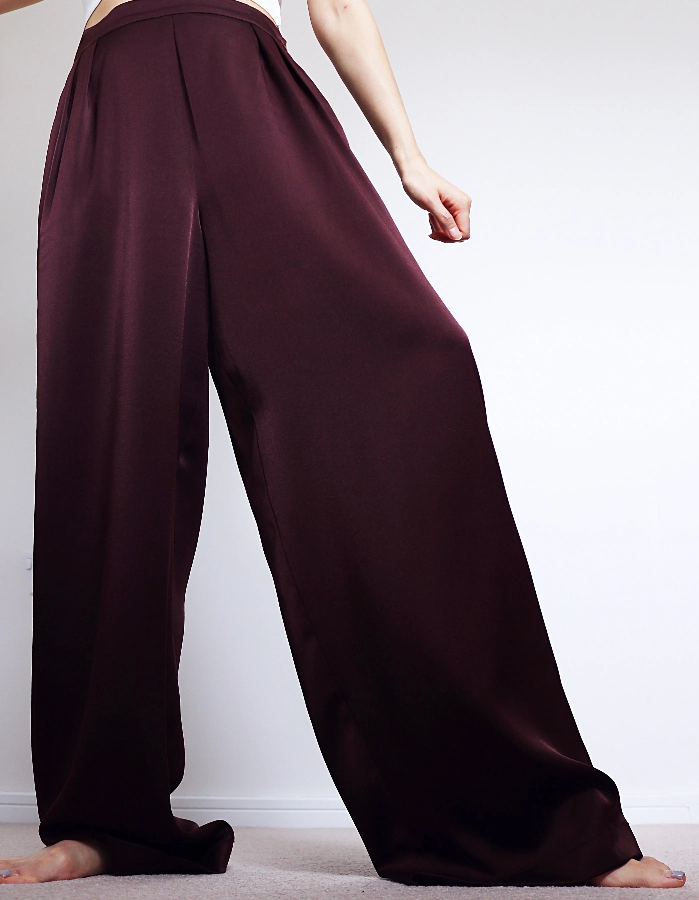 VINTAGE SATIN SIMPLE WIDE LEG TROUSERS PANTS