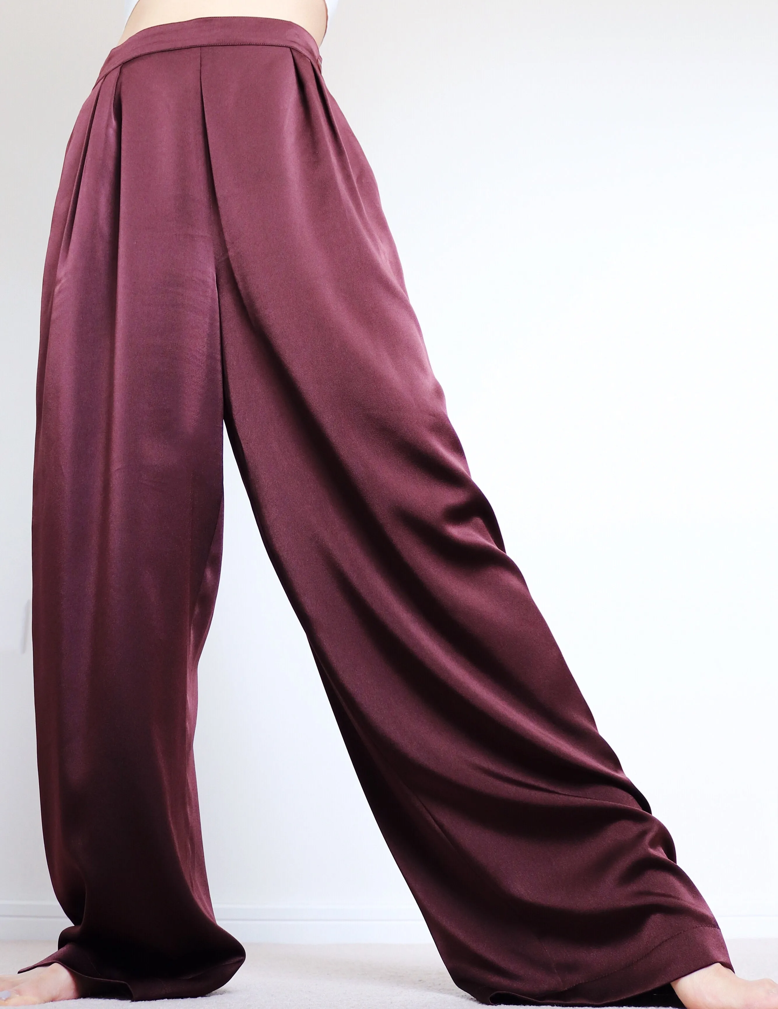 VINTAGE SATIN SIMPLE WIDE LEG TROUSERS PANTS