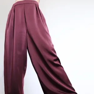 VINTAGE SATIN SIMPLE WIDE LEG TROUSERS PANTS