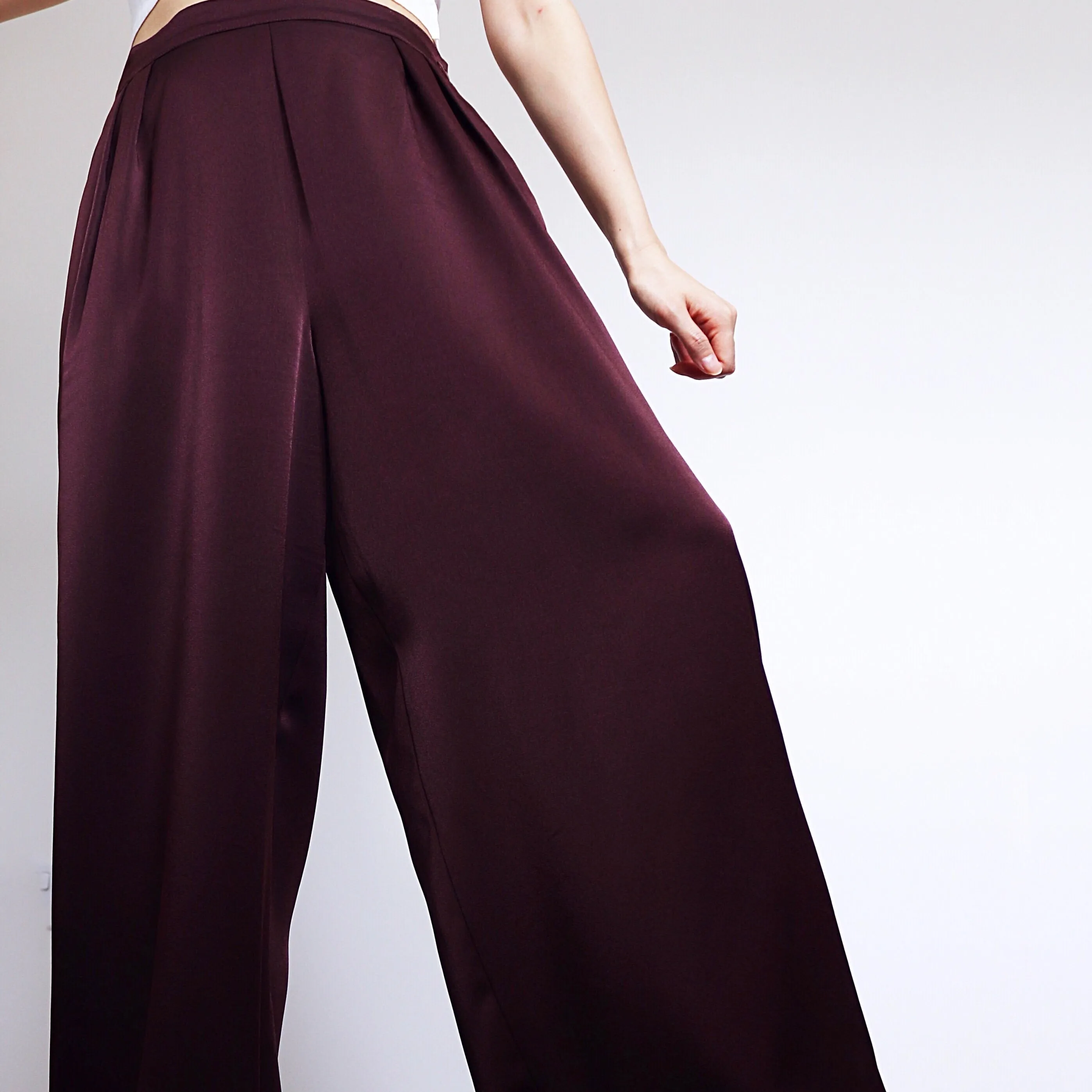 VINTAGE SATIN SIMPLE WIDE LEG TROUSERS PANTS
