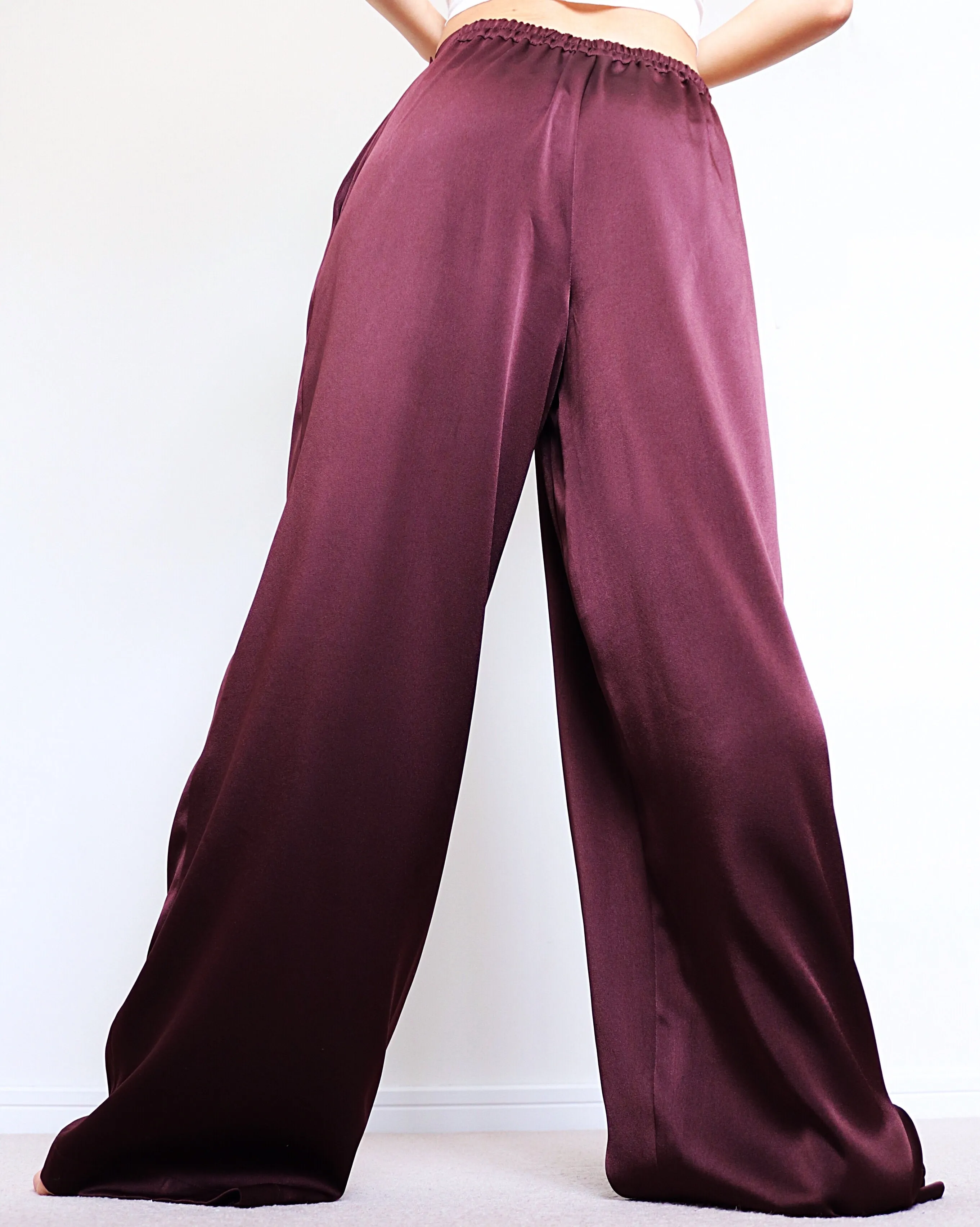 VINTAGE SATIN SIMPLE WIDE LEG TROUSERS PANTS